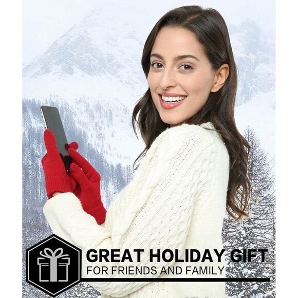 🆕 Women Red Stretch Thermal Magic Gloves Warm Winter Knitted Fleece Texting - Picture 6 of 6
